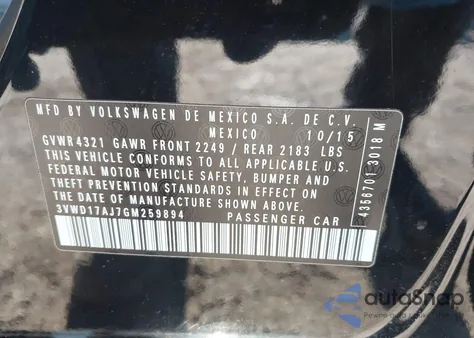 2016 Volkswagen Jetta 1.8T Sport from USA, damaged, VIN 3VWD17AJ7GM259894